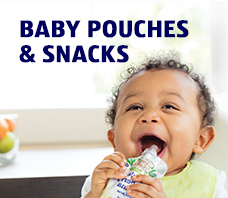 View baby pouches and snacks.