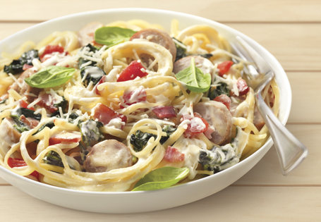 Sweet and Creamy Bacon and Sausage Linguine