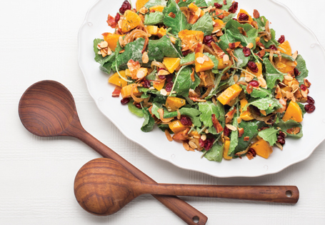 Squash and Baby Kale Salad with Warm Bacon Dressing
